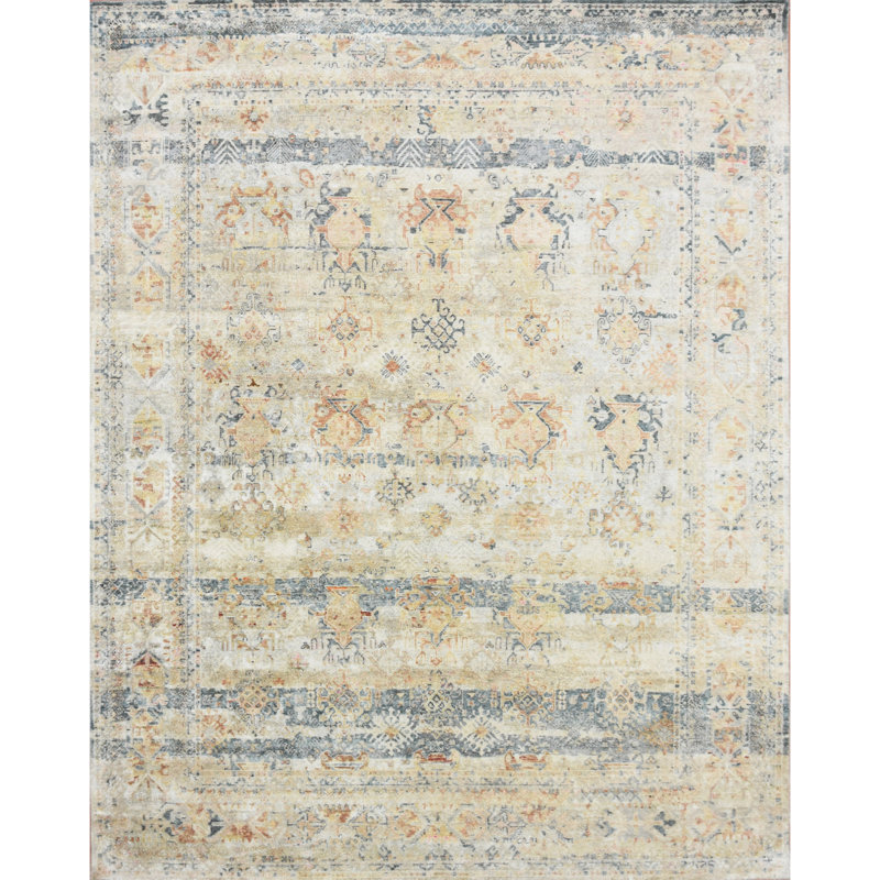Tapis oriental rectangulaire gris / crème noué à la main, Rectangle 8 pi x 10 pi