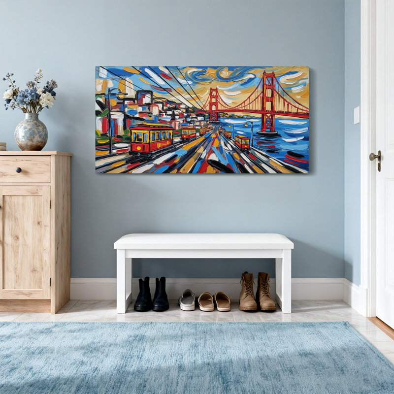 Paysages pittoresques et urbains, télécabines de San Francisco et pont Golden Gate, H 24 po x l 48 po