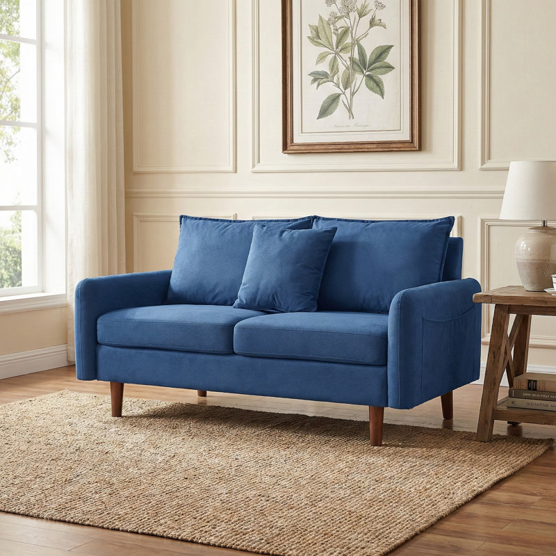 55.8" Loveseat velvet Sofa With Wooden Legs,modern Design With Cushions, Space Blue