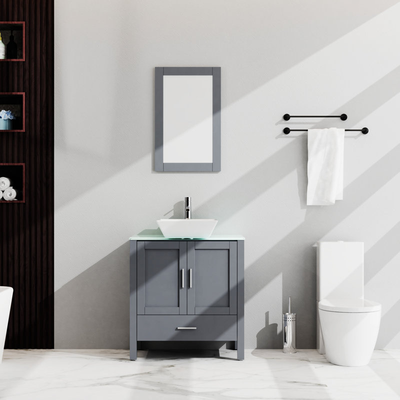 Armoire de meuble-lavabo 30 po avec miroir 30 po, Gris