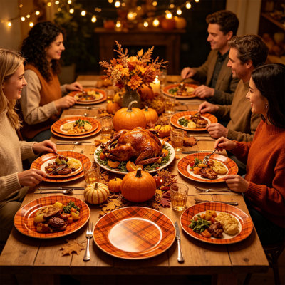 Thanksgiving Paper Plates Festive Fall Pumpkin And Maple Leaves Patterns Disposable Tableware For Fall Harvests Party