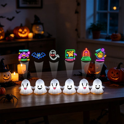 Halloween Ghost Projection Lights Cute Hanging Ghost Ornament Projector Lamp With Multiple Halloween Slides Portable Pumpkin Night Light For Indoor Home Windo