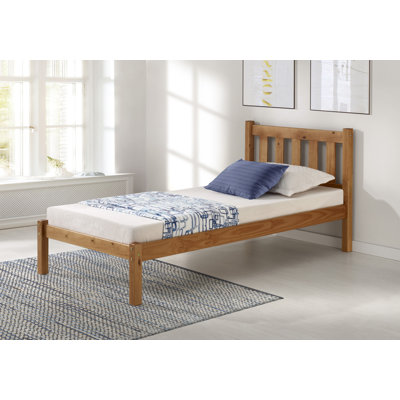 Poppy Twin Wood Platform Bed with Headboard, Footboard, and Side Rails, Sturdy Pine Construction, Ideal for Kids Bedroom, Cinnamon Finish