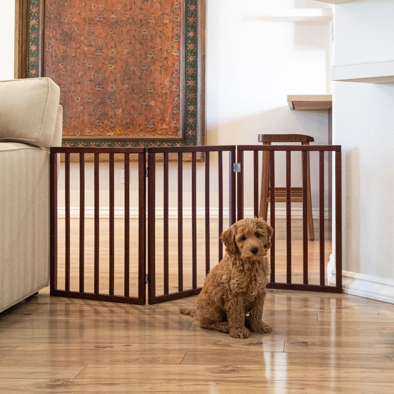 Walnut Solid Wood Freestanding Pet Gate with Three Panels