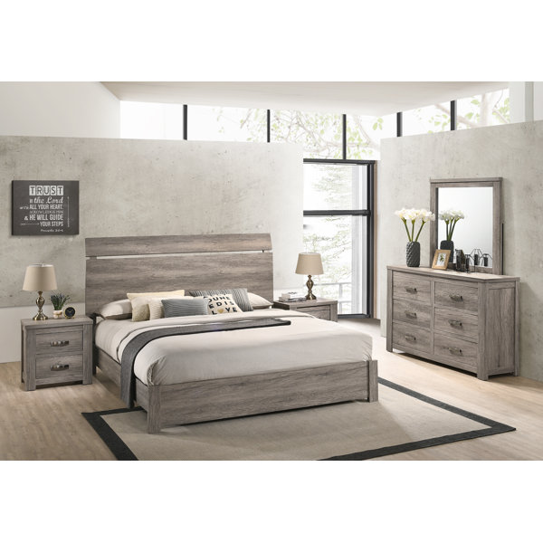 Roundhill Furniture Stout Panel Bedroom Set with Bed, Dresser, Mirror, Night Stand, Chest - Queen