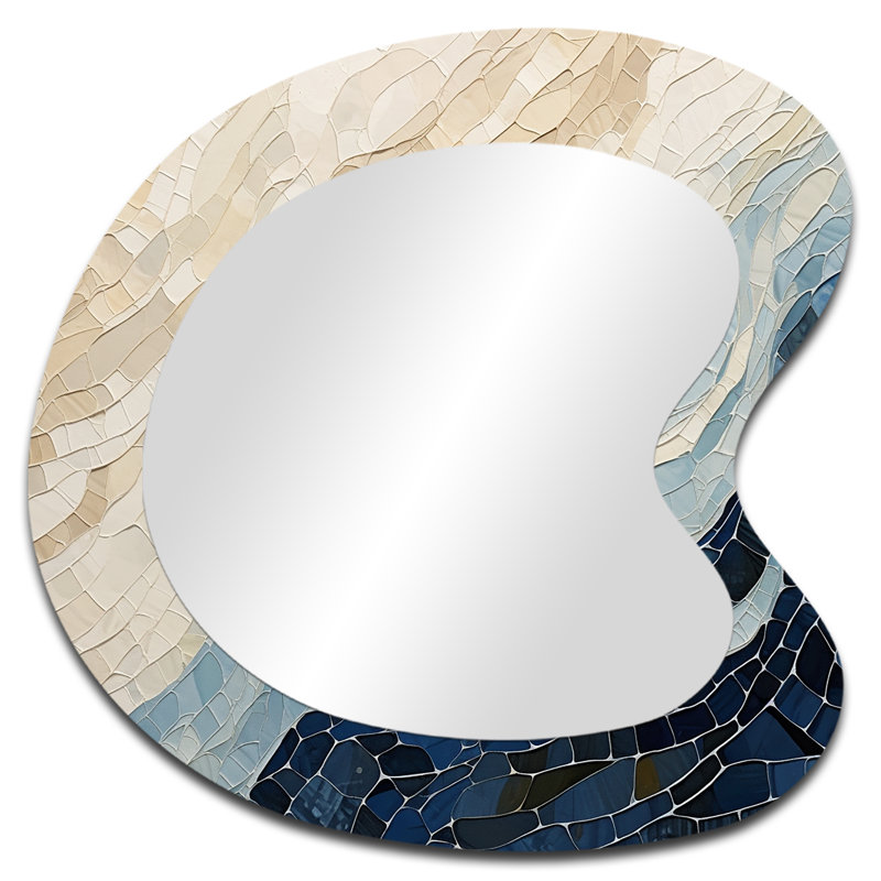 Abstract Breaking Waves Blue - Abstract Shapes Modern Wall Mirror In Asymmetrical Shapes, 27" x 27"