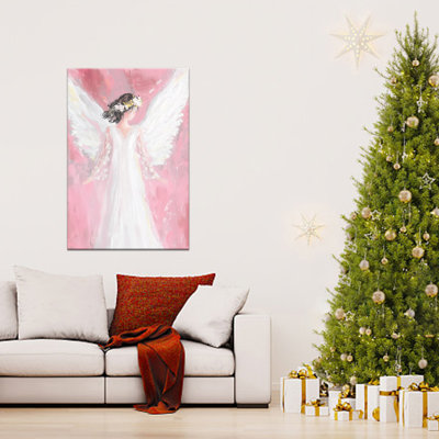 Grand ange, art mural sur toile, impressions sur toile de Noël pour cadeaux Chrétiens, affiche de vacances, image prête à accrocher pour décorations de Noël, décoration de chambre à coucher, salle de bain, salon, 36 po x 48 po