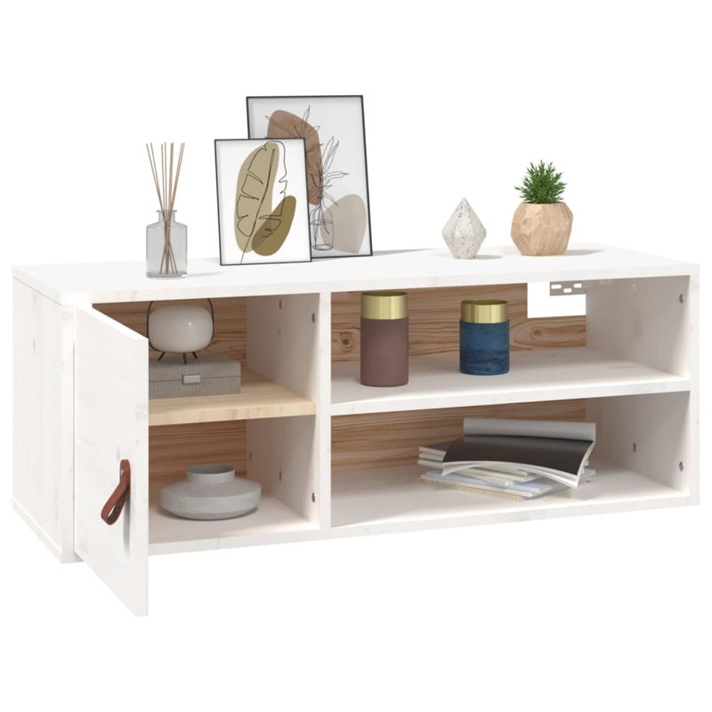 2 Piece Pine Solid Wood Floating Shelf, White