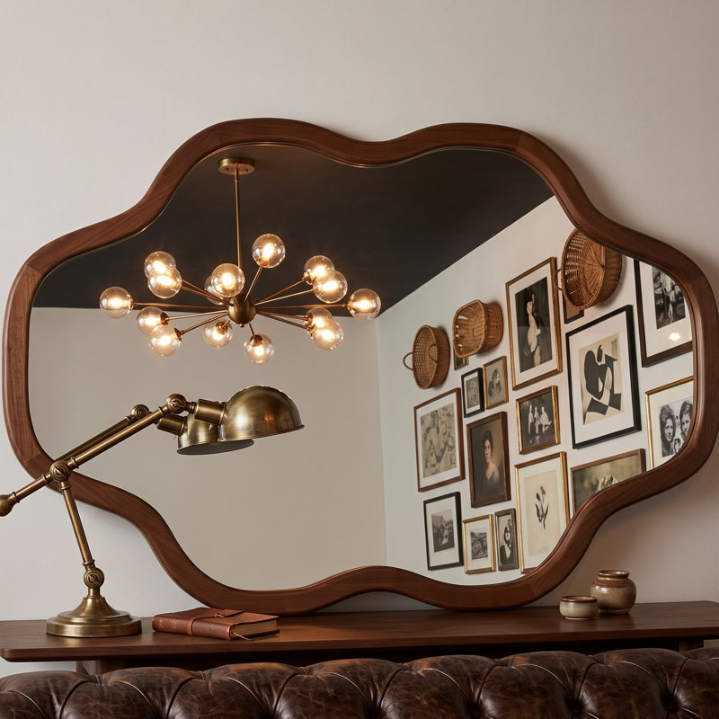 Miroir d'appoint mural, 24 po x 36 po, Noir + noyer foncé