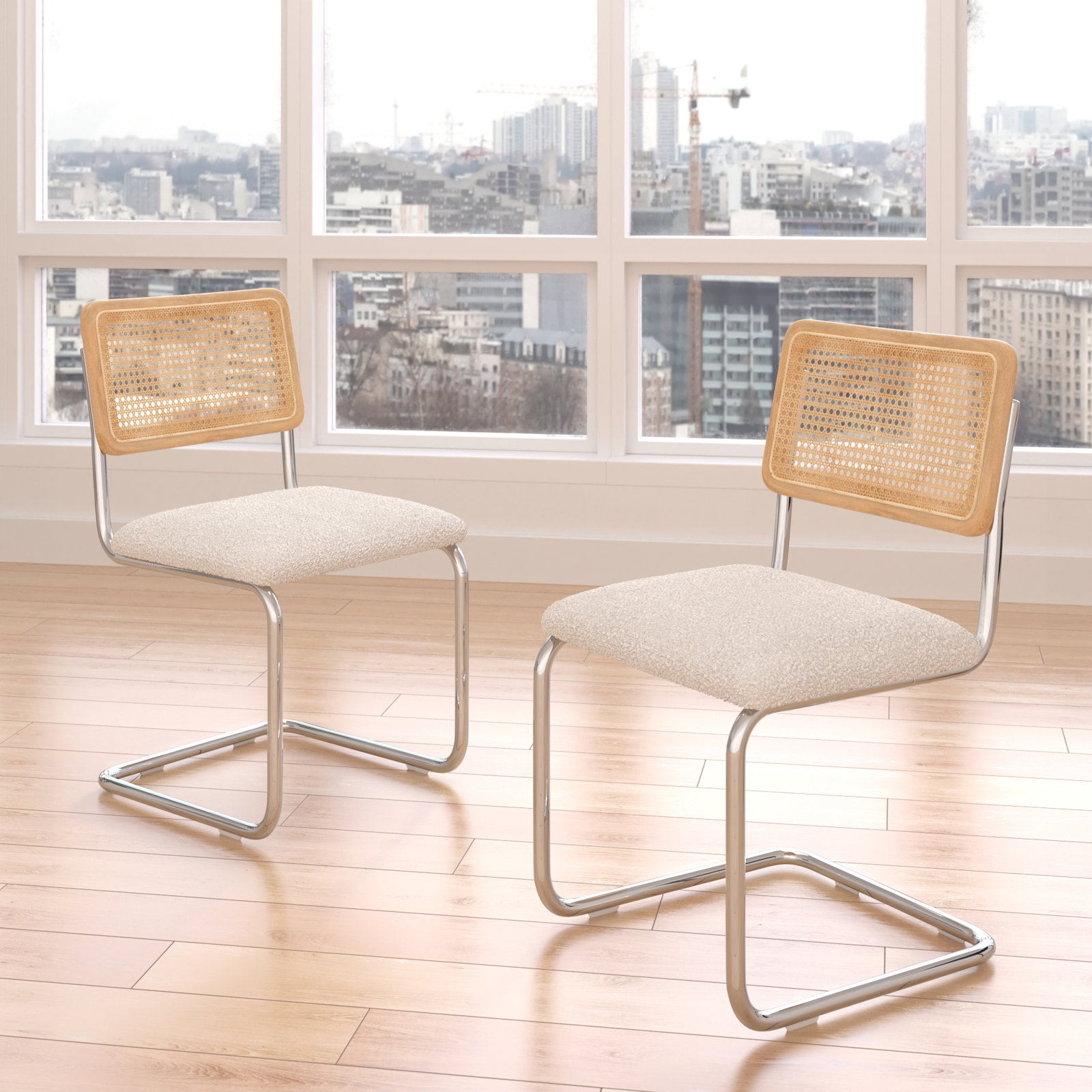 Walsh Boucle Side Chair, White Boucle, Chrome