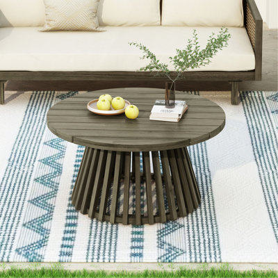 Table basse de patio d'extérieur en bois d'acacia, table basse ronde pour la cour arrière, pelouse, balcon
