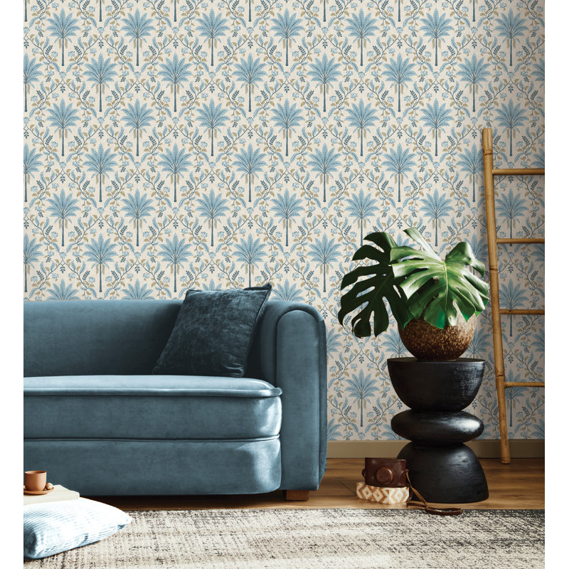 Papier peint palmier non collé Palm, Bleu marine/bleu