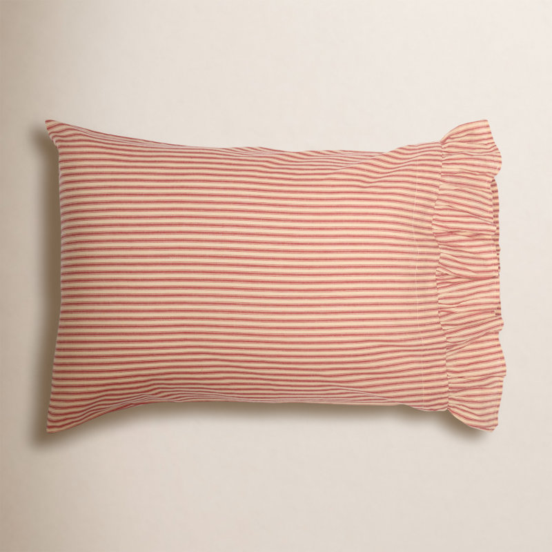 Dandelion Faust Ticking Striped 100% Cotton Pillowcase, Standard, Red