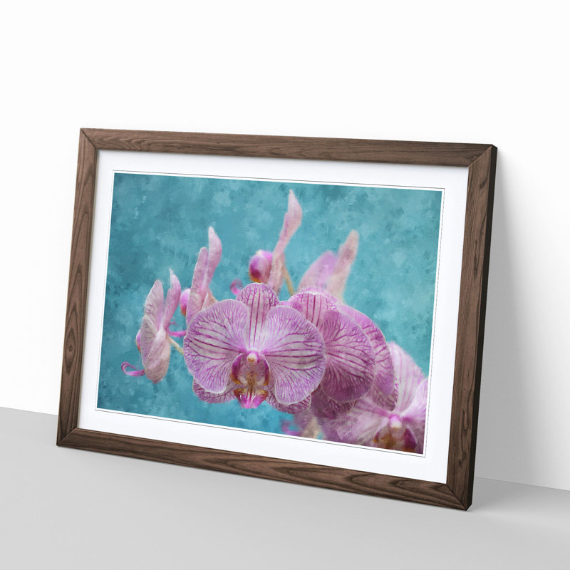 Lilac & Pink Orchids - Picture Frame Graphic Art Print, 33cm H x 45cm W x 2cm D, Walnut Framed