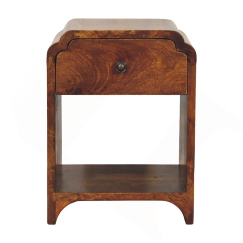 Mini table de chevet Newton avec tiroir et tablette ouverte, brun Newton, Noyer