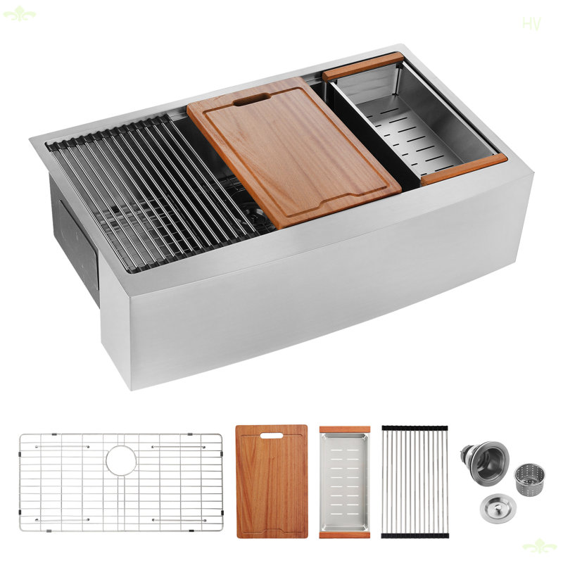 Évier de cuisine 36 po x 22 po x 10 po à tablier simple en acier inoxydable avec poste de travail