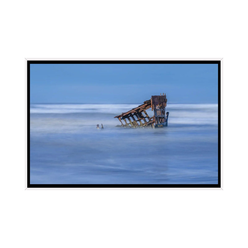 «Peter Iredale Shipwreck 1906», reproduction d'art sur toile encadrée, 48" x 32", Framed Canvas, White