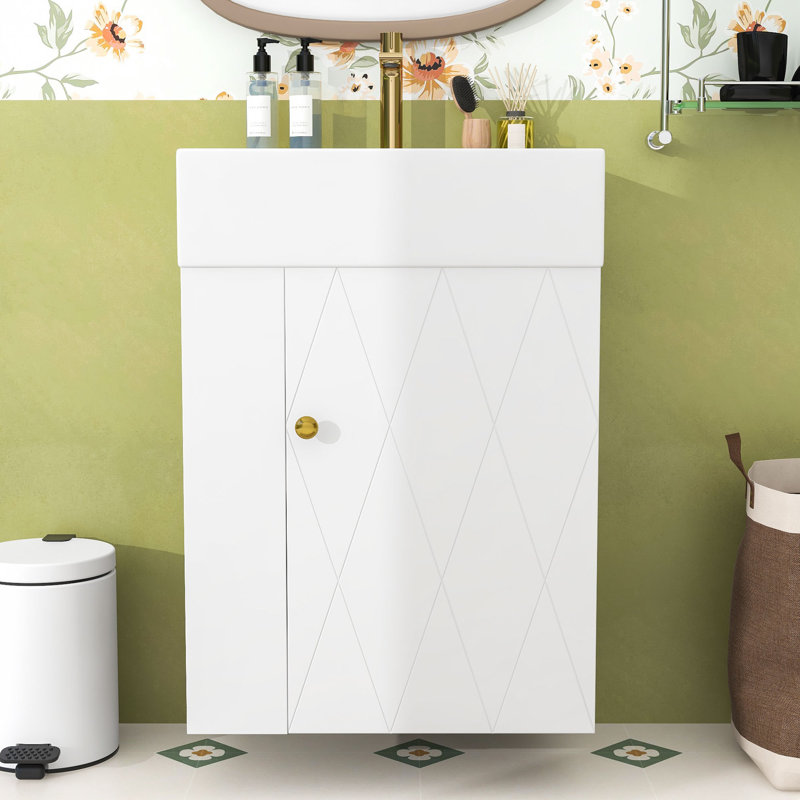 Meuble-lavabo mural de 20 po avec panneau de fibres à densité moyenne durable, Blanc