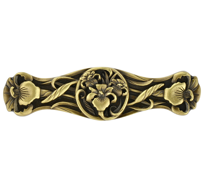 Antique Brass Floral Bar Pull with Mounting Hardware