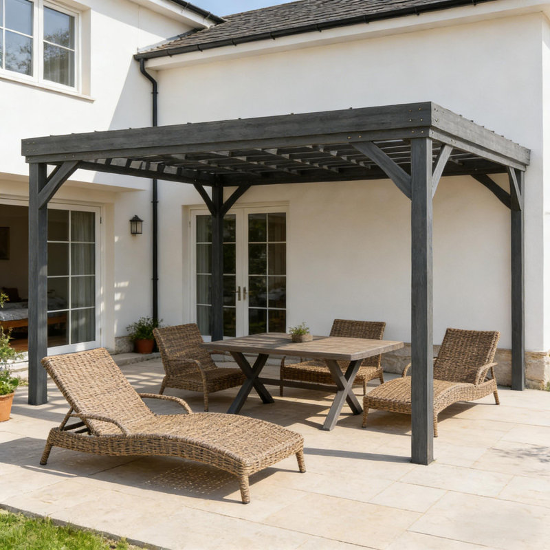 Pergola d'extérieur en bois, 7' H x 12' W x 10' D, Dark Grey