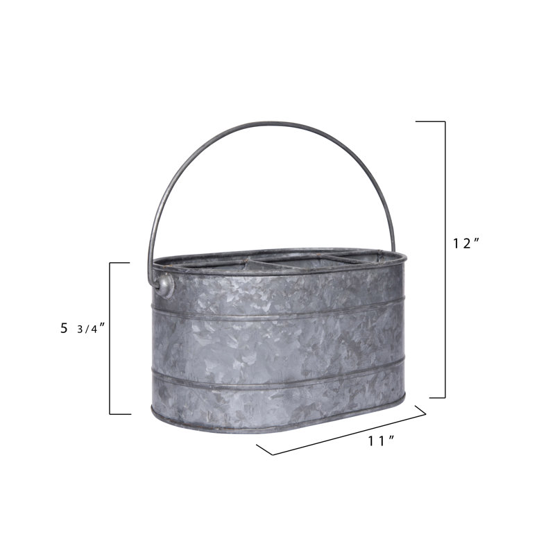 Galvanized Metal Storage Caddy with 4 Compartments and Handle