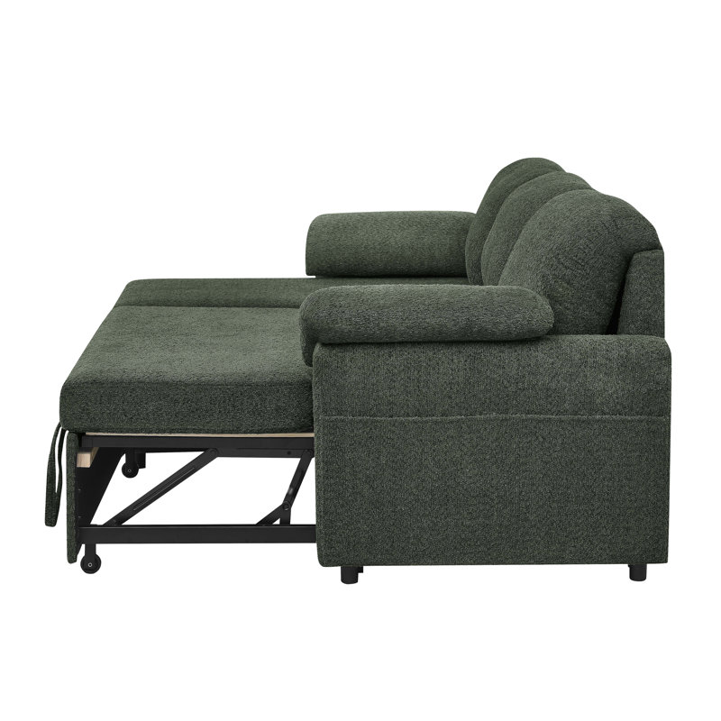 3-In-1 Convertible Sofa Bed With Storage, Green Polyester