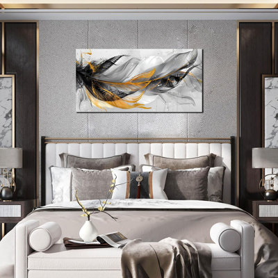 Plume noire et blanche sur toile pour le salon, la chambre à coucher, le bureau à domicile, la grande plume grise moderne, reproduction d'art sur toile, format 20 x 40