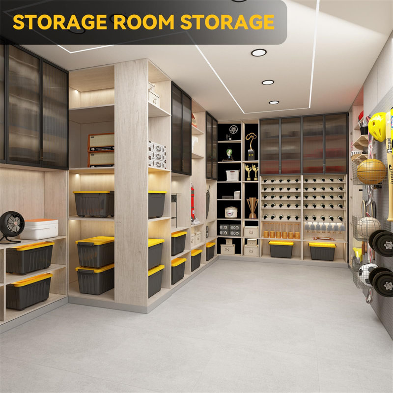 72 Quart Black and Yellow Stackable Plastic Storage Bins with Lids, 6-Pack