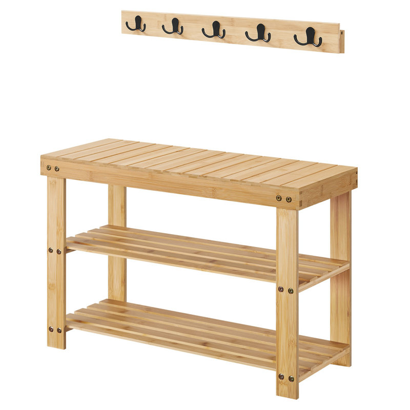 Coat Rack Shoe Bench Set, Beige