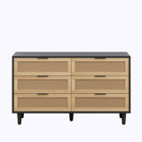 Rattan Wood Console Table With Drawer Storage
