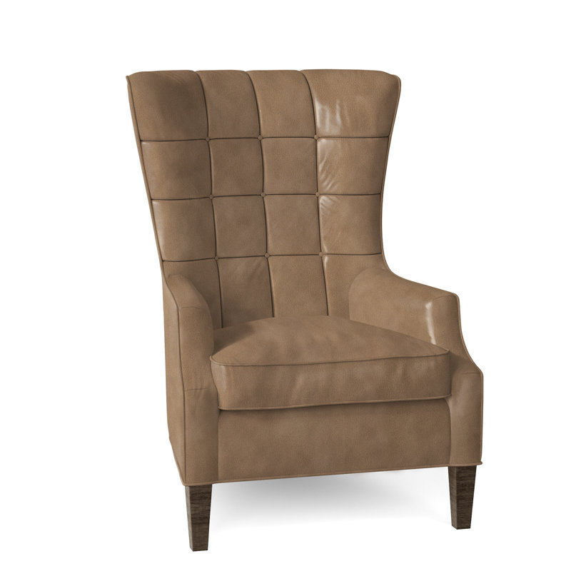 Gallin Leather Tufted Wingback Chair, Aline Fumo Genuine Leather, Cobblestone
