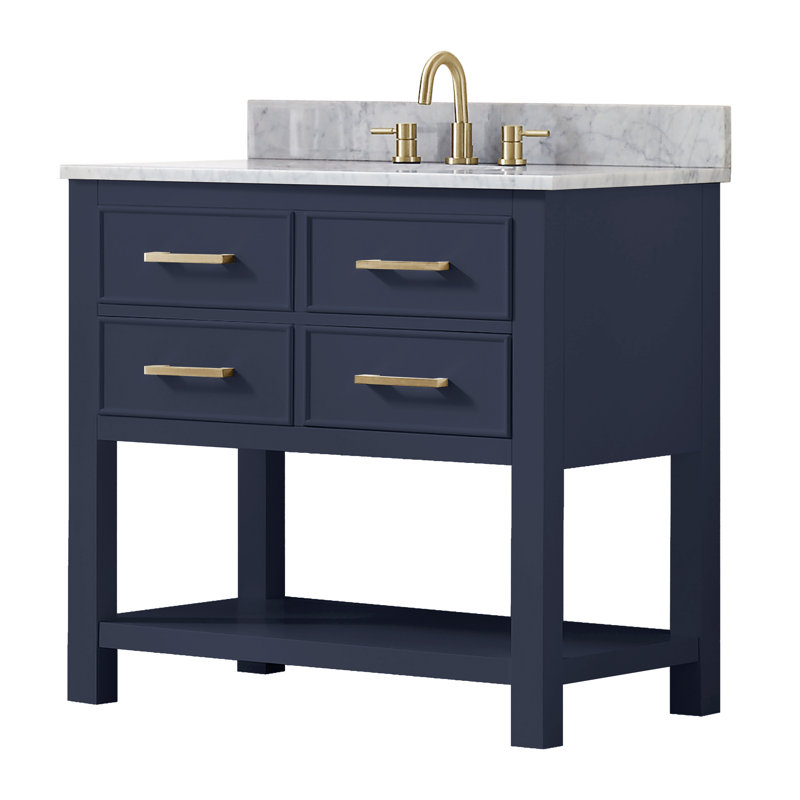 Brooks 36'' Single Bathroom Vanity with Stone Top, Carrera White, White
