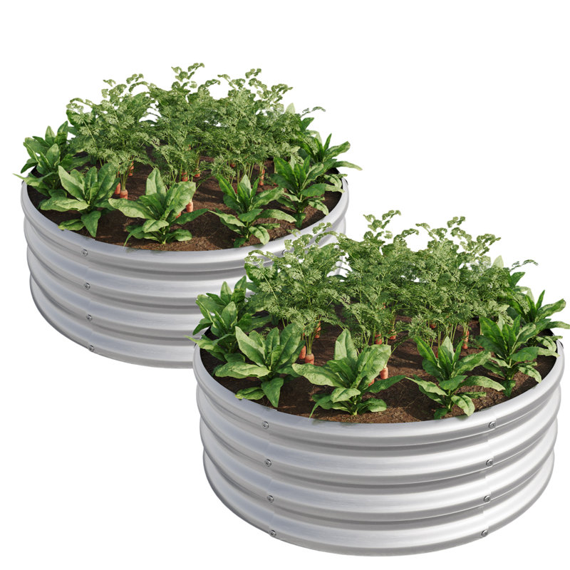 2PCS 32.08"*11.4" Tall Round Raised Garedn Bed,Metal Raised Beds For Vegetables, Outdoor Garden Raised Planter Box, Backyard Patio Planter Raised Beds For Flowers, Herbs, Fruits Silver