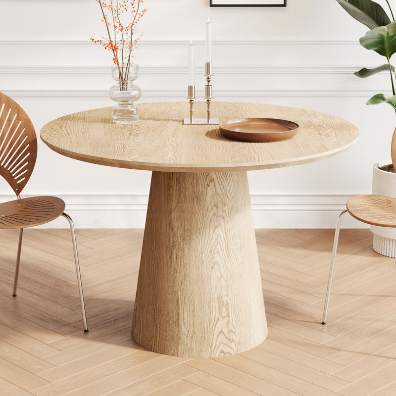 Finnerty Circular Dining Table with Wooden Base, Wood, 31.4" H x 39.37" W x 39.37" L