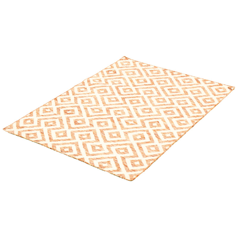 Tapis décoratif en laine de conception unique 4 pi x 5 pi 10 po noué à la main New Age en laine brun clair