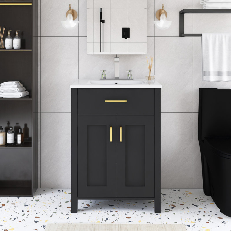 24" Freestanding Single Bathroom Vanity With Integrated Ceramic Top