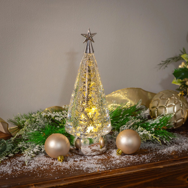 Arbre décoratif lumineux Pearl & Pine avec base rotative, 30 cm de hauteur.