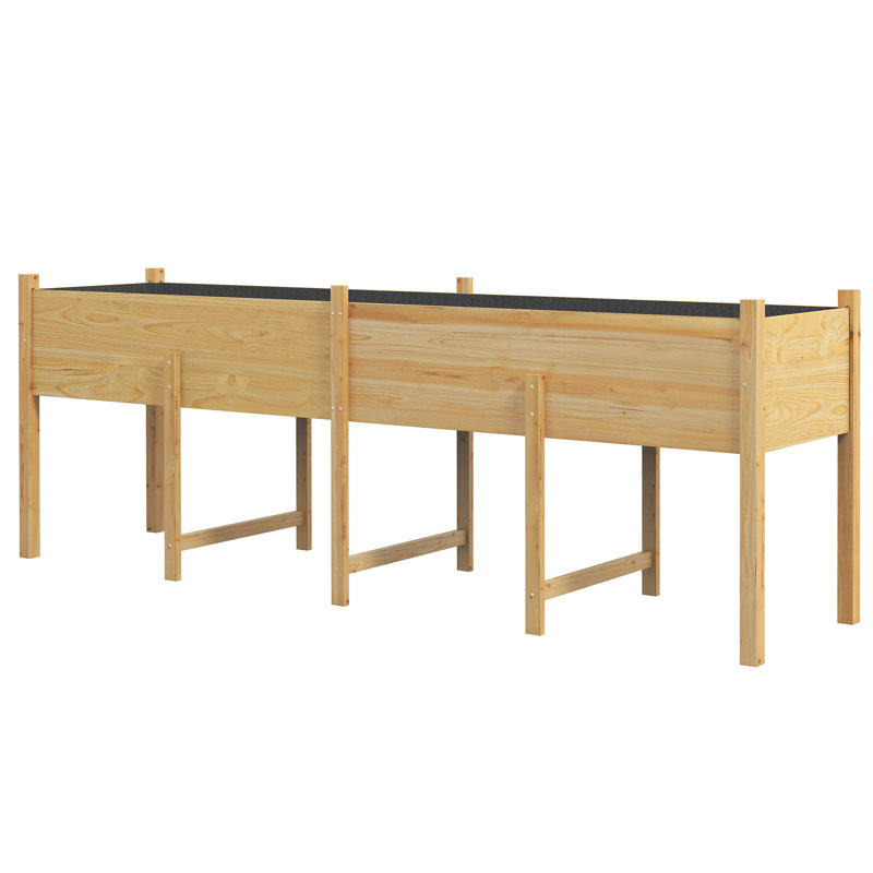 Wooden Raised Garden Bed, Large Elevated Planter Box With Legs, Bed Liner And Drain Holes, 7.4' X 1.8' X 2.6', Natural