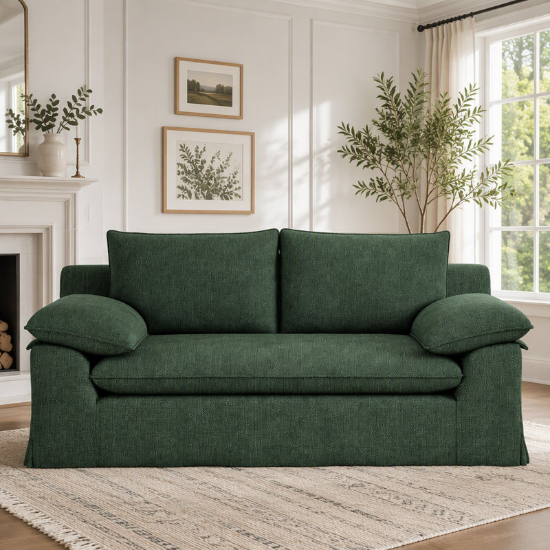 Canapé compact avec housse amovible lavable et sans assemblage, Coton vert armée