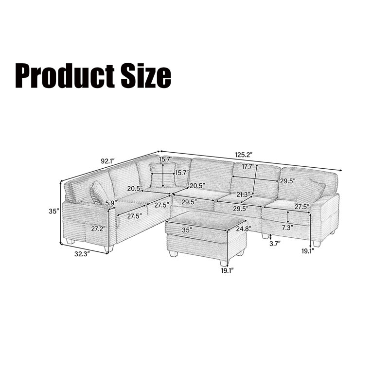 U-shaped Sectional Sofa, Black