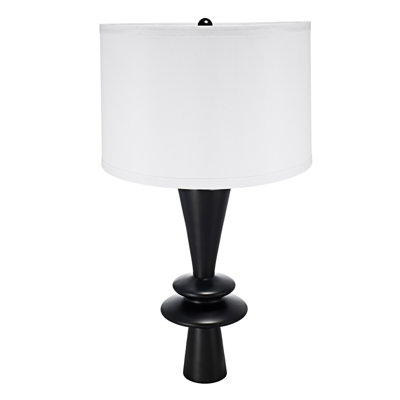 Dx" Black Aluminum Table Lamp With Two Varying Round Accents And  Drum Shade
