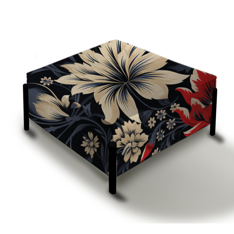 Motif floral damassé rouge et beige