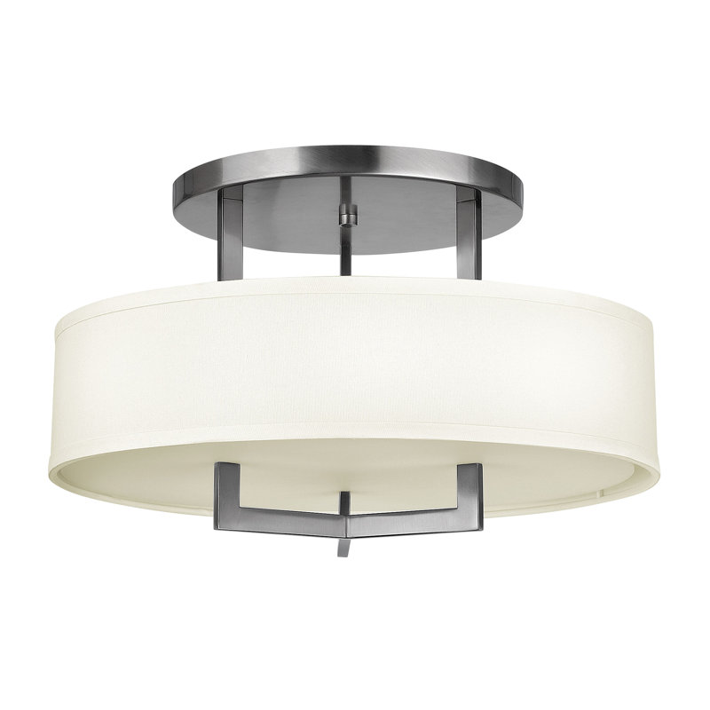 Hampton 3 - Light Shaded Drum Semi Flush Mount, 12" H x 20" W x 20" D, Nickel, 75W Medium
