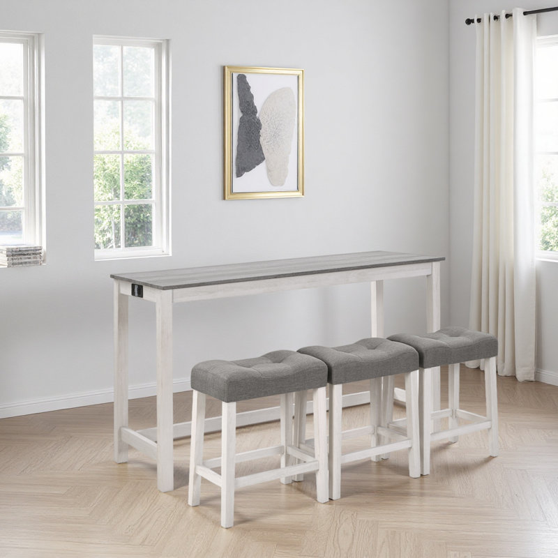 Ensemble de table de bar 4 pièces avec prise de courant, ensemble de table de bar avec chaises, table de bar avec tabourets, table de canapé avec 3 tabourets rembourrés