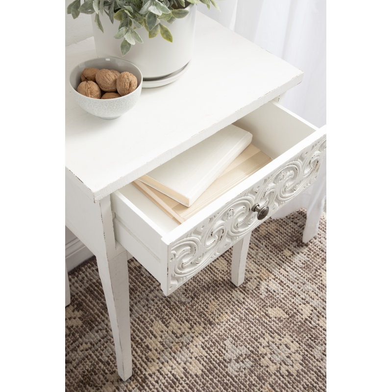Wooden Side Table with Storage Drawer, White