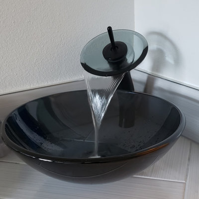Novatto 16.5'' Gray Glass Circular Bathroom Sink with Faucet