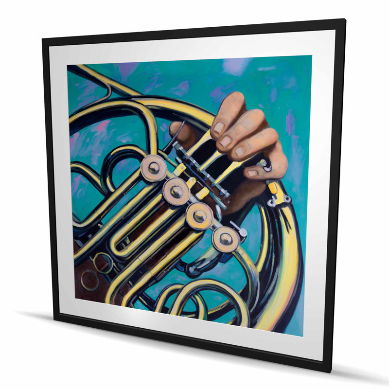 «Musician with French Horn - Modern Musical», reproduction encadrée