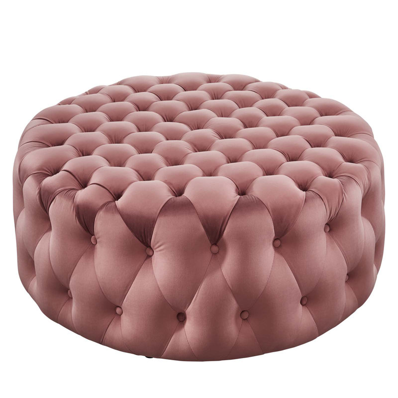 Grand repose-pieds rond en velours Performance, Velours vieux rose