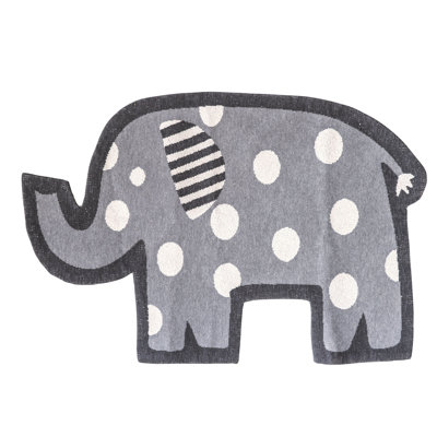 Elephant Shaped Cotton Knit Rug with White Polka Dots