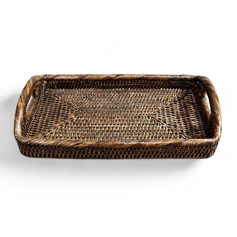 Burma Rattan Decorative Tray, 3.5" H x 20.5" W x 13.5" D, White Wash